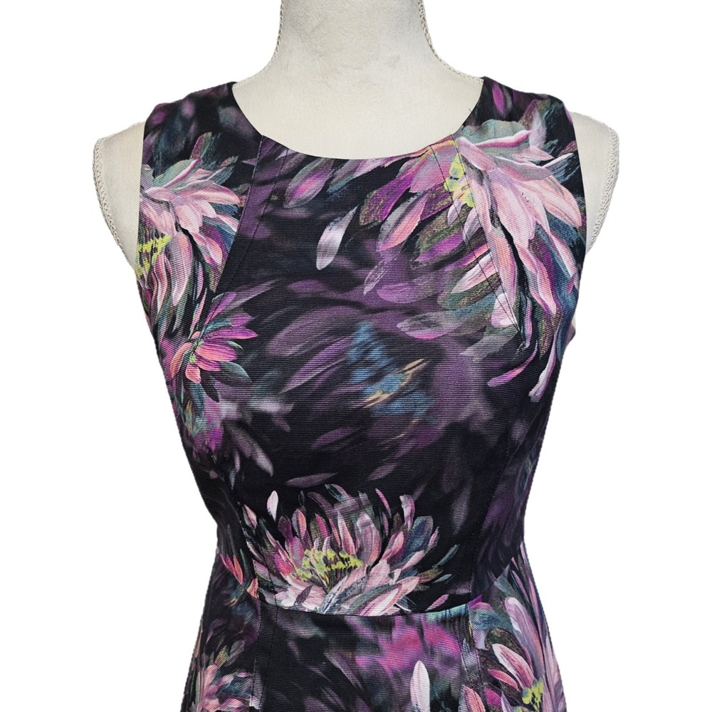 Trina Turk Watercolor Waterlily Black Floral Kurdson Sheath Dress Size 4‎ Office - Picture 3 of 8
